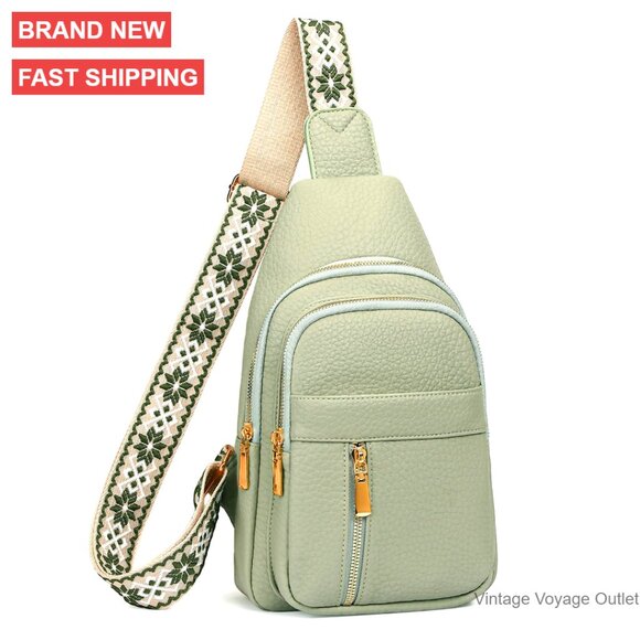 Vegan Leather Crossbody Bag Adjustable Strap Multi-Pocket Fanny Pack - Picture 1 of 6